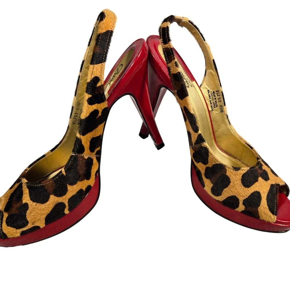Carlos by Carlos Santana Elise‎ Leopard Print Calf Hair Red Platform Heels 6.5M